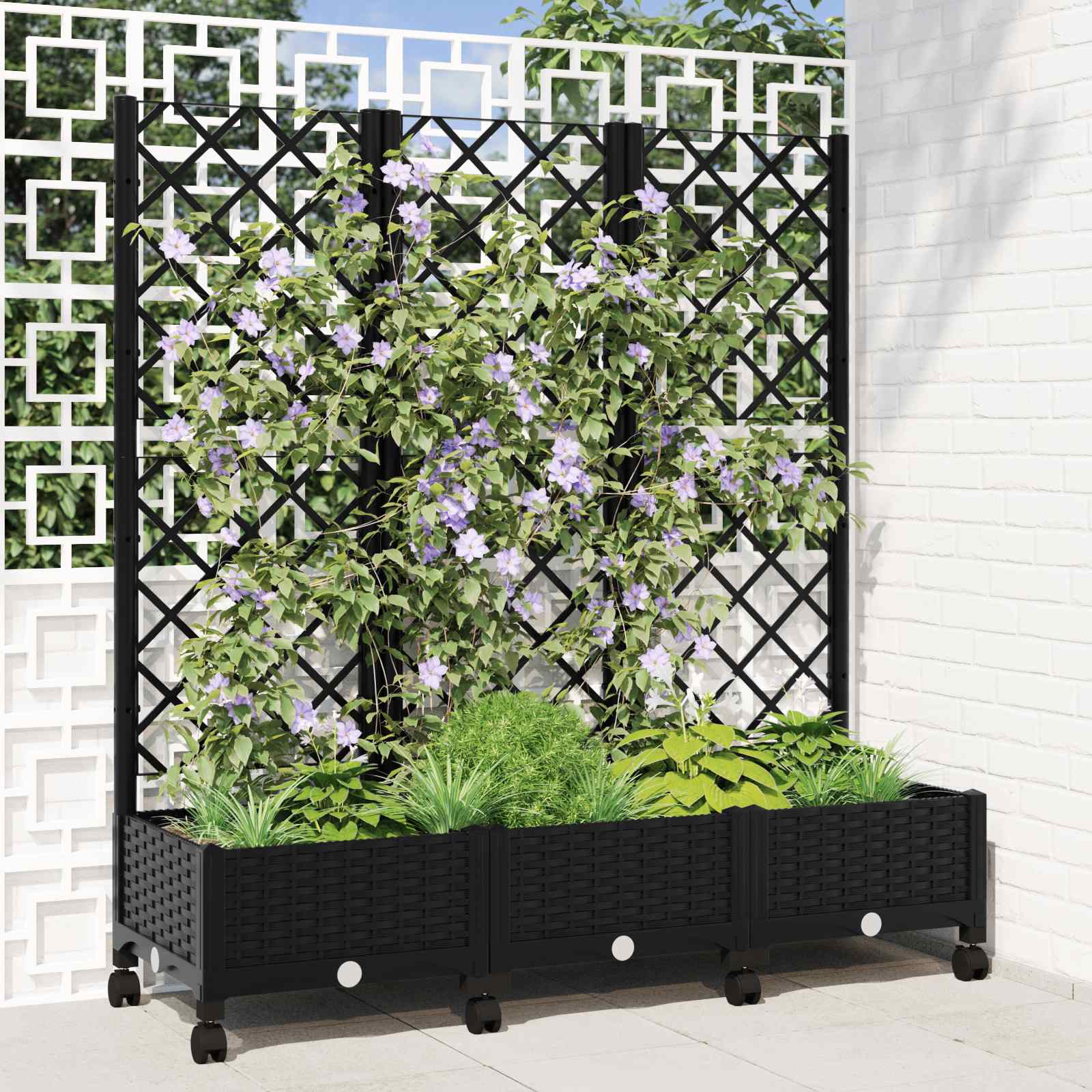 Pflanzkübel mit Spalier und Rädern Schwarz 120 x 40 x 131,5 cm