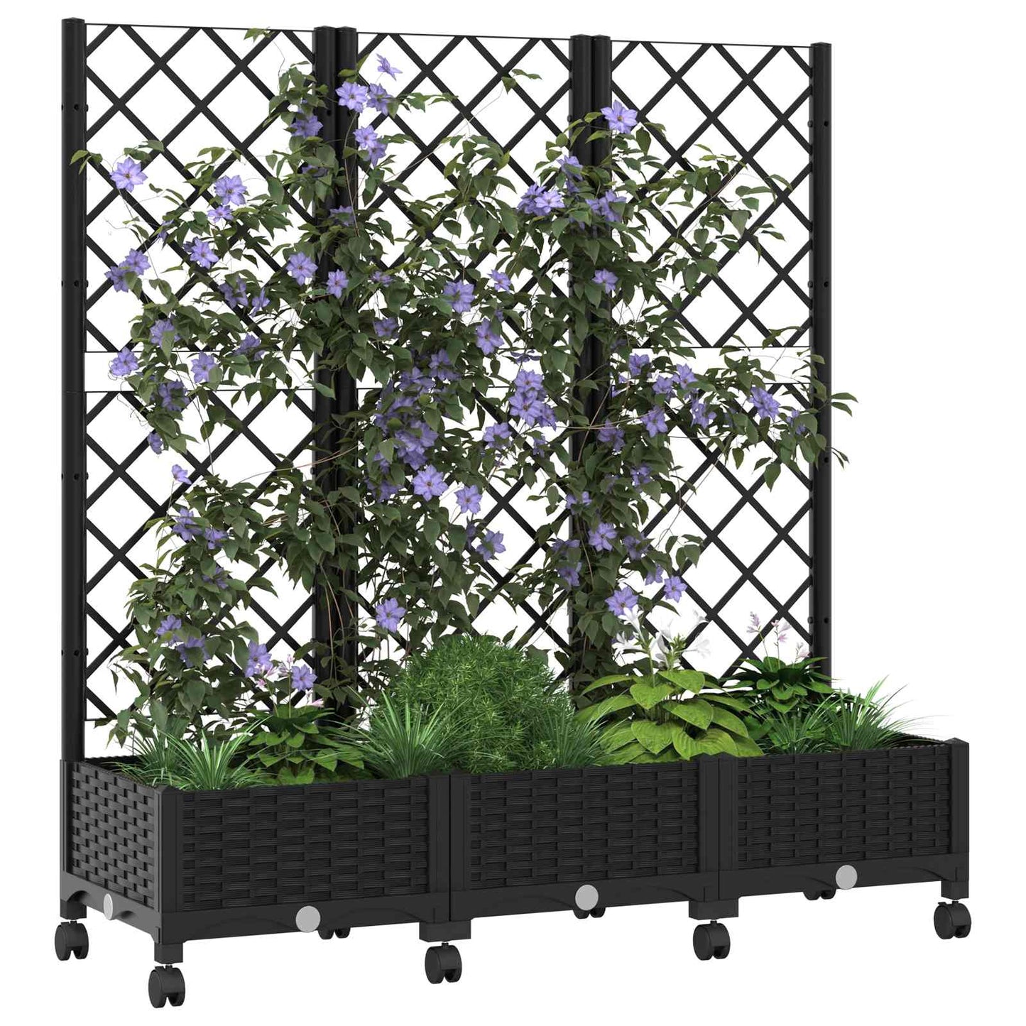 Pflanzkübel mit Spalier und Rädern Schwarz 120 x 40 x 131,5 cm