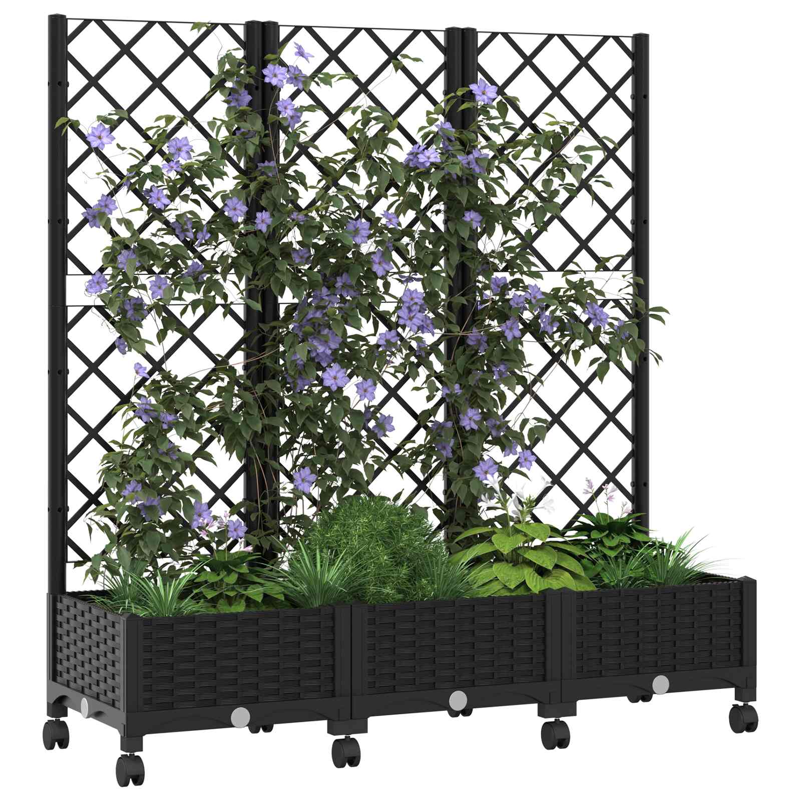 Pflanzkübel mit Spalier und Rädern Schwarz 120 x 40 x 131,5 cm
