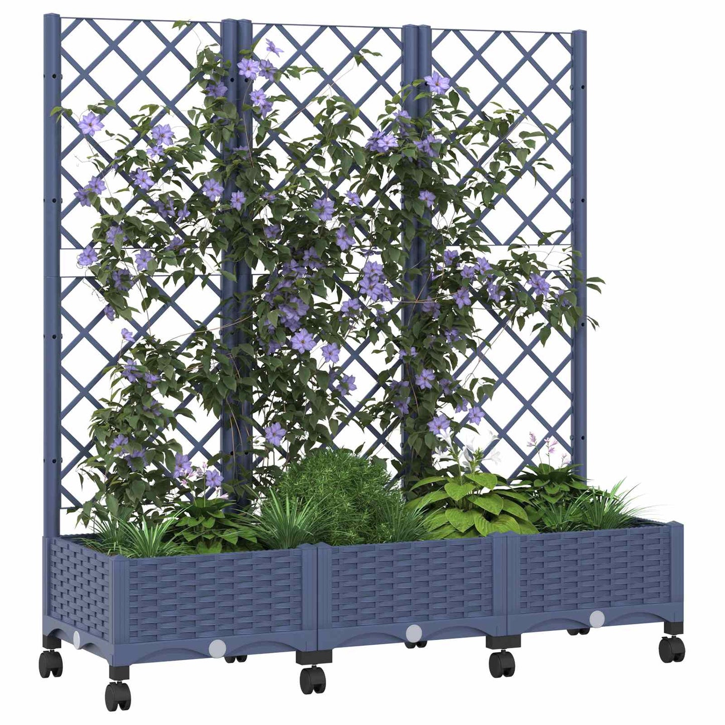 Pflanzkübel mit Spalier und Rädern Blaugrau 120 x 40 x 131,5 cm