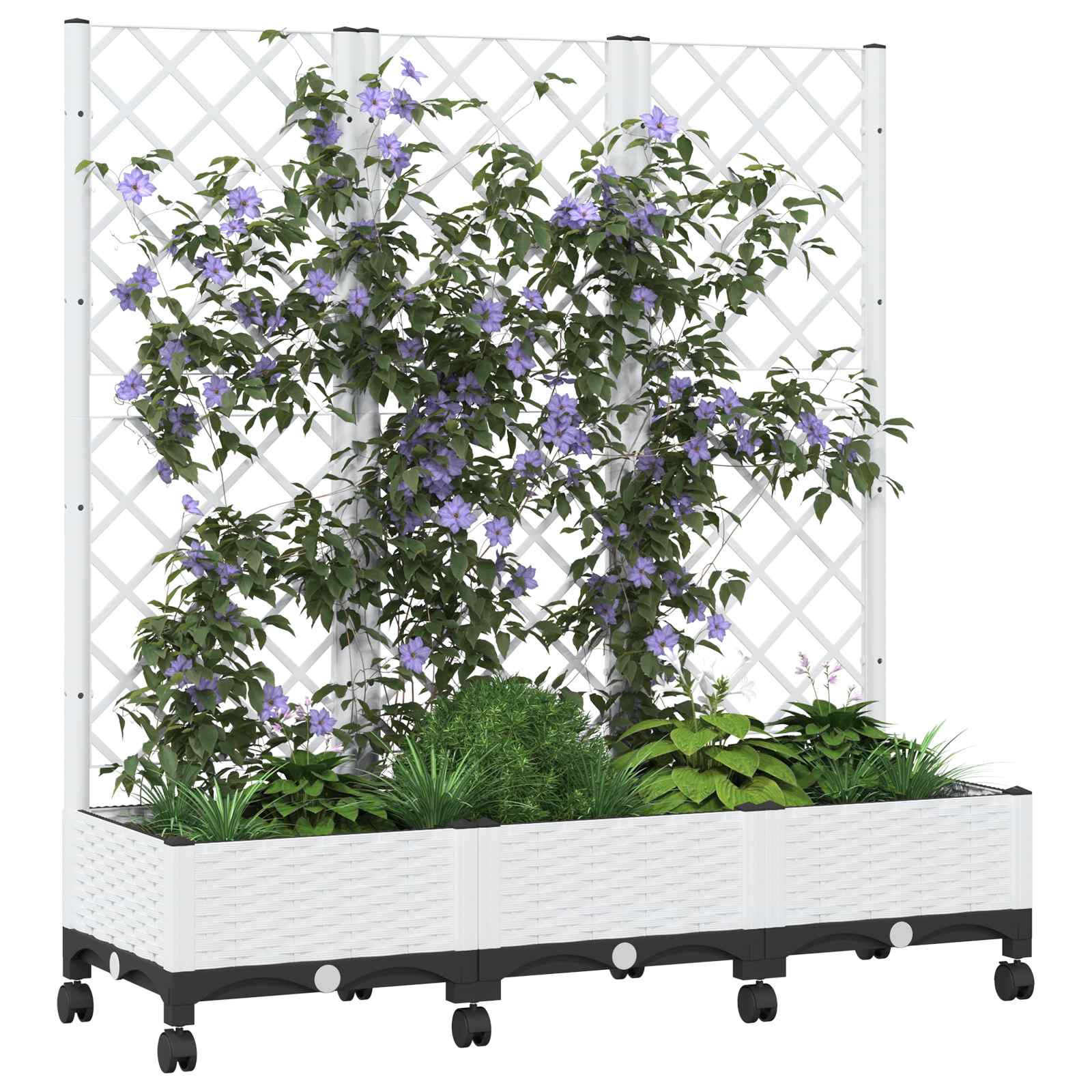 Pflanzkübel mit Spalier und Rädern Weiß 120 x 40 x 131,5 cm PP