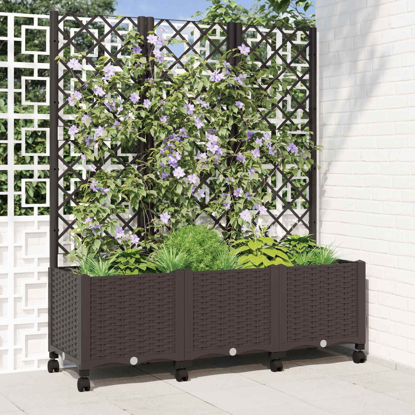 Pflanzkübel mit Spalier und Rädern Braun 120 x 40 x 146 cm PP
