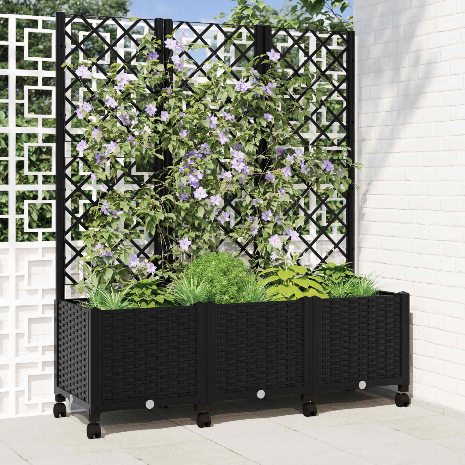 Pflanzkübel mit Spalier und Rädern Schwarz 120 x 40 x 146 cm PP