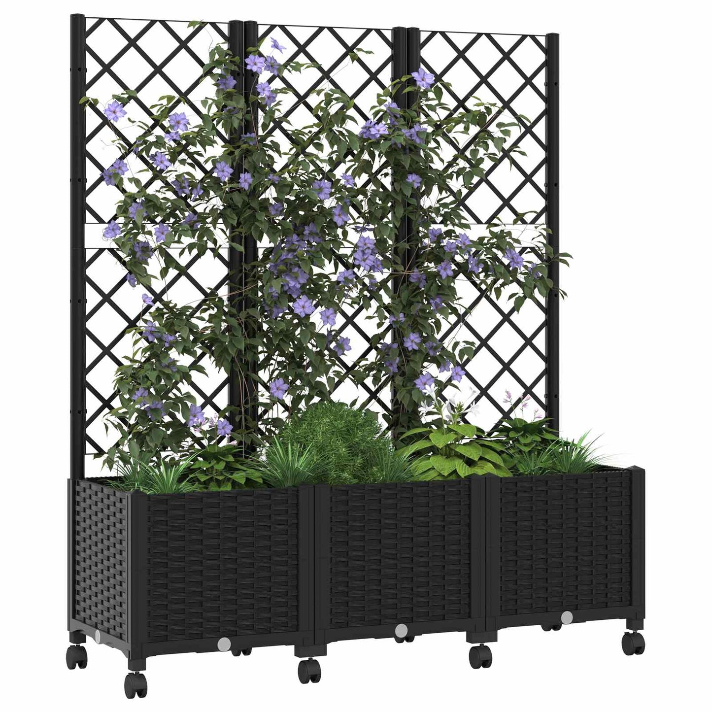 Pflanzkübel mit Spalier und Rädern Schwarz 120 x 40 x 146 cm PP