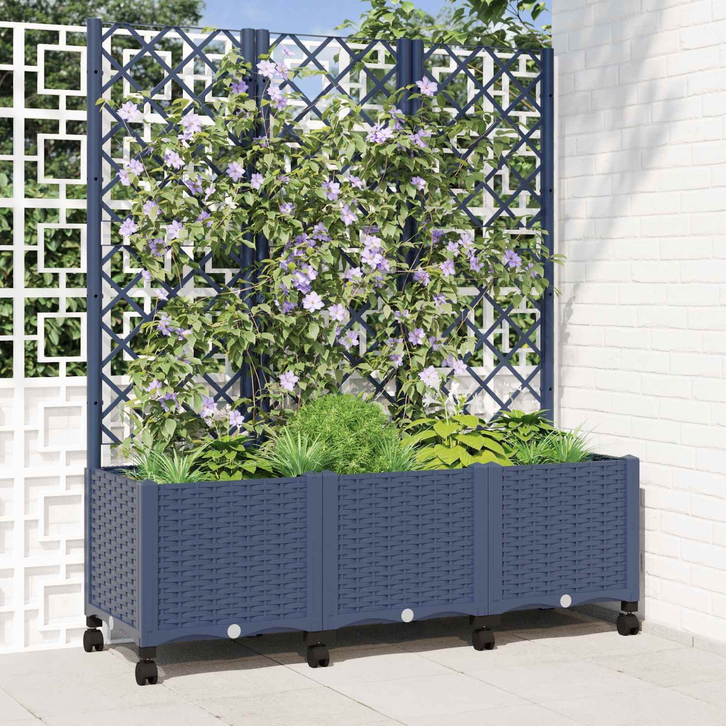 Pflanzkübel mit Spalier und Rädern Blaugrau 120 x 40 x 146 cm