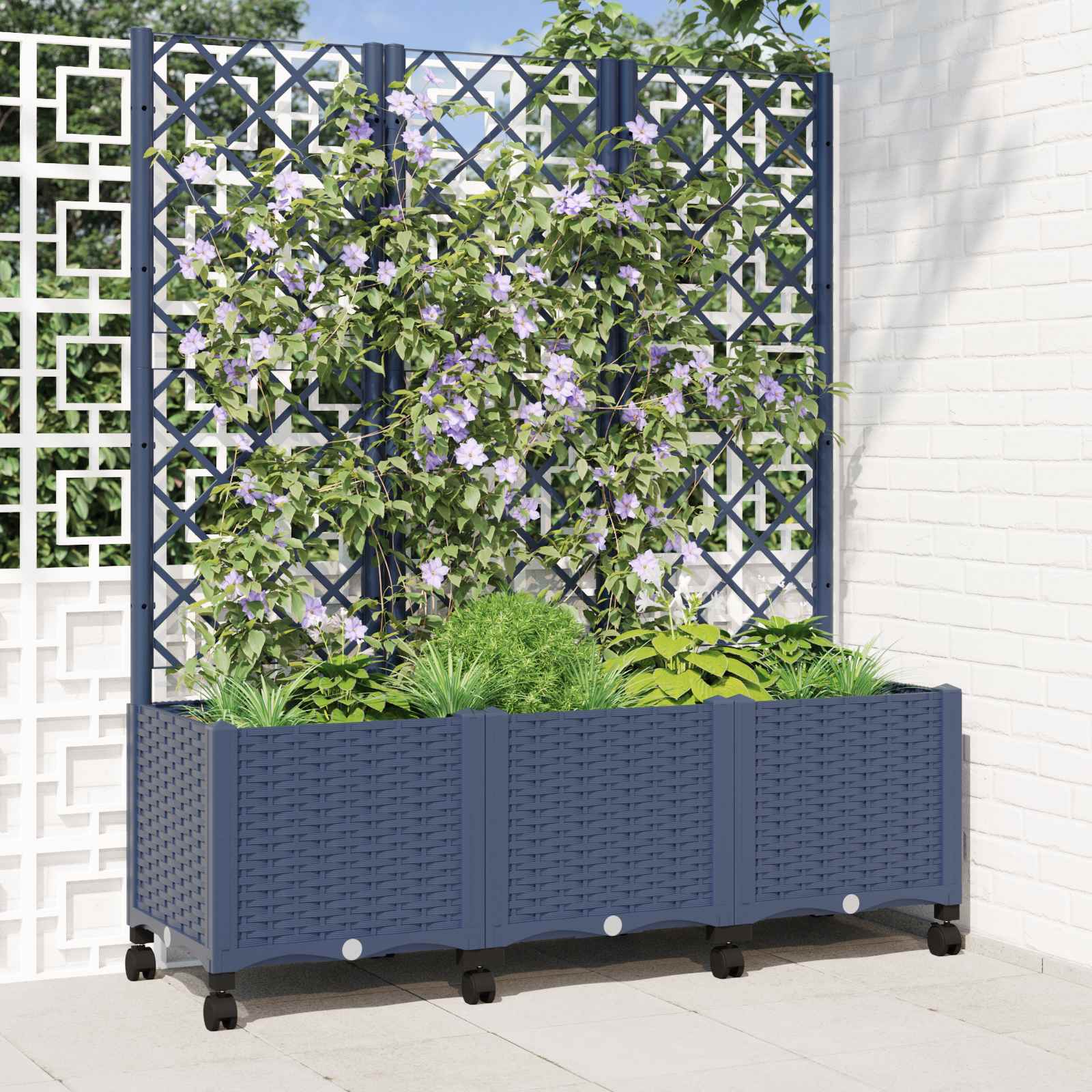 Pflanzkübel mit Spalier und Rädern Blaugrau 120 x 40 x 146 cm