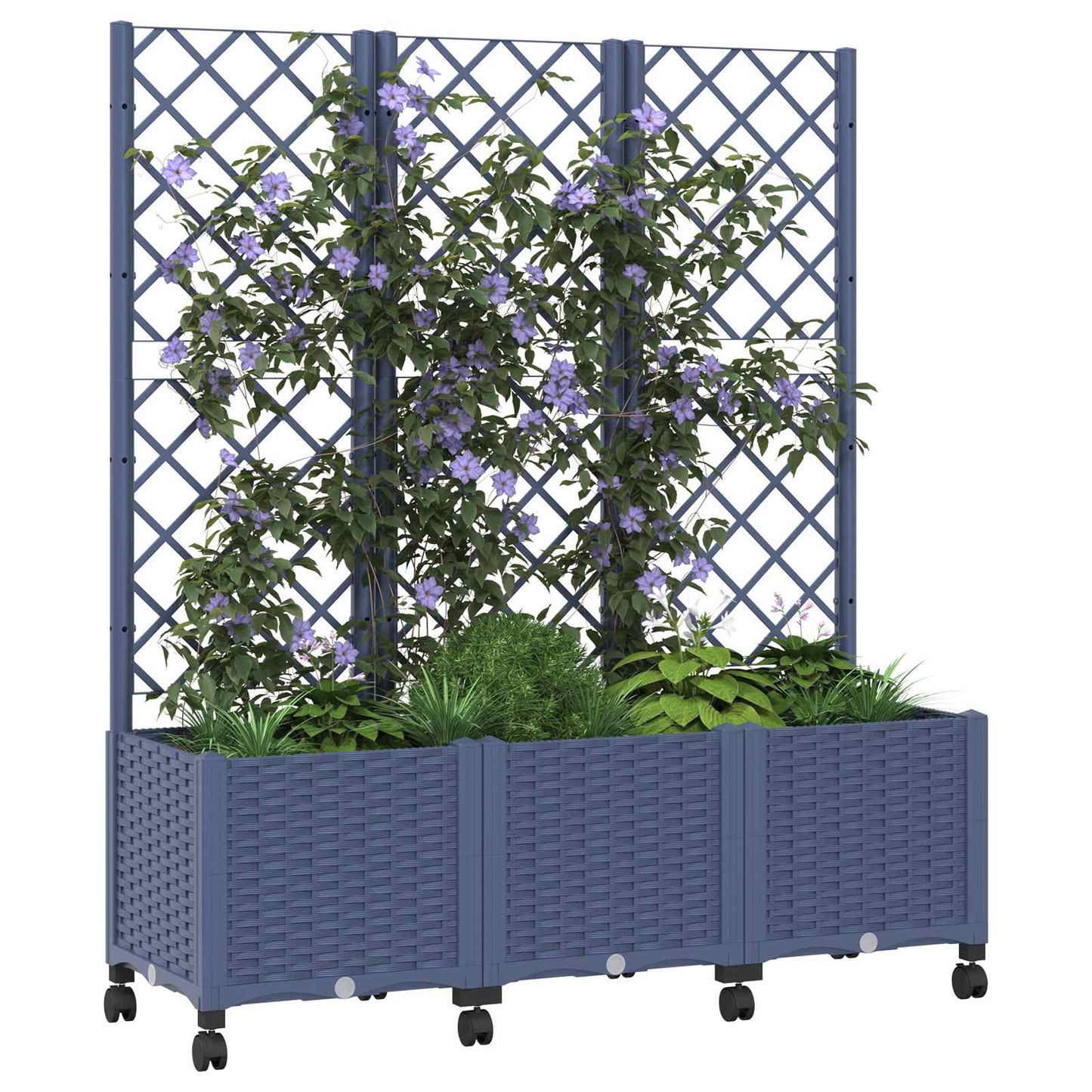 Pflanzkübel mit Spalier und Rädern Blaugrau 120 x 40 x 146 cm