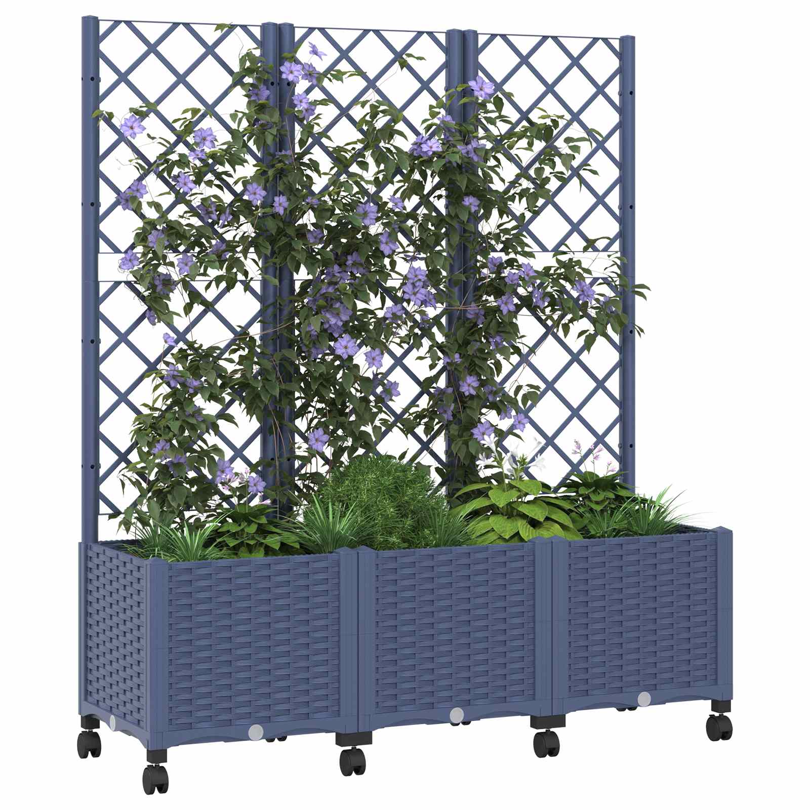 Pflanzkübel mit Spalier und Rädern Blaugrau 120 x 40 x 146 cm