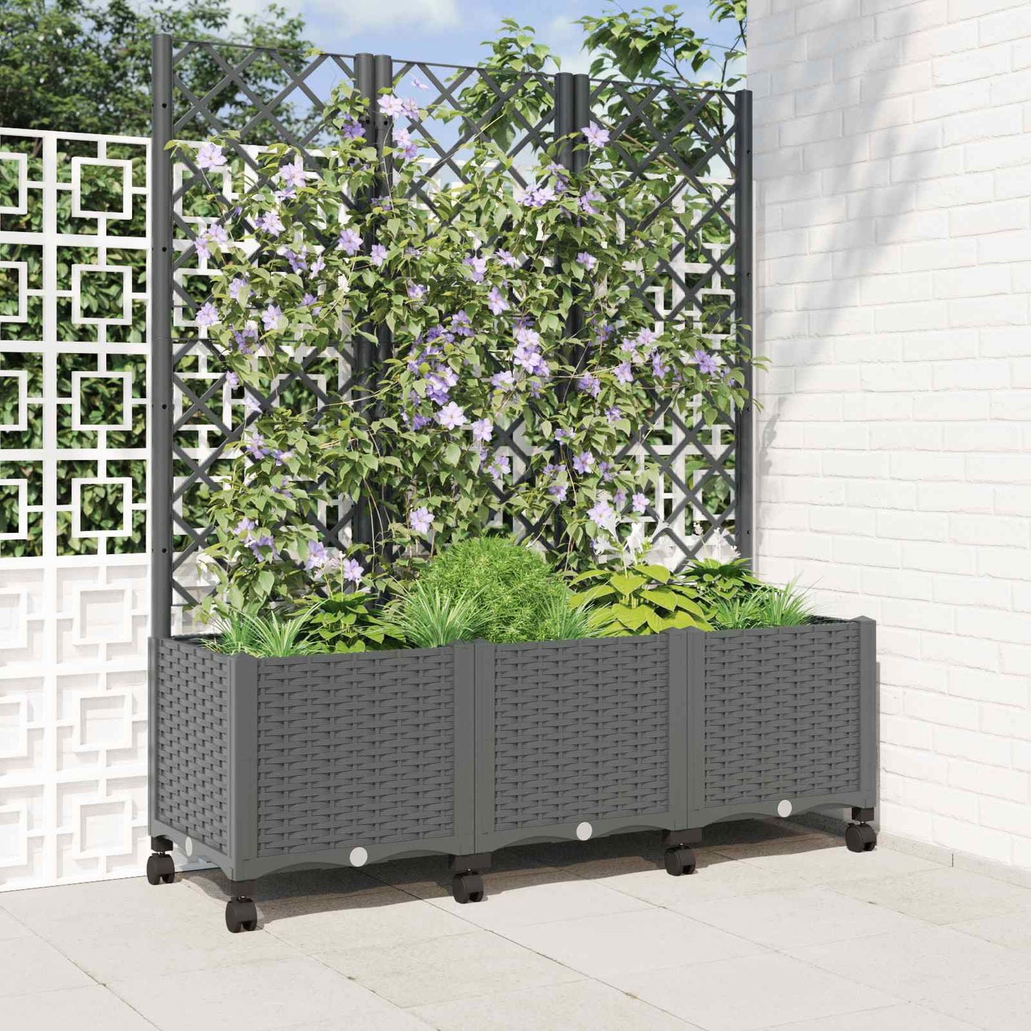 Pflanzkübel mit Spalier und Rädern Hellgrau 120 x 40 x 146 cm