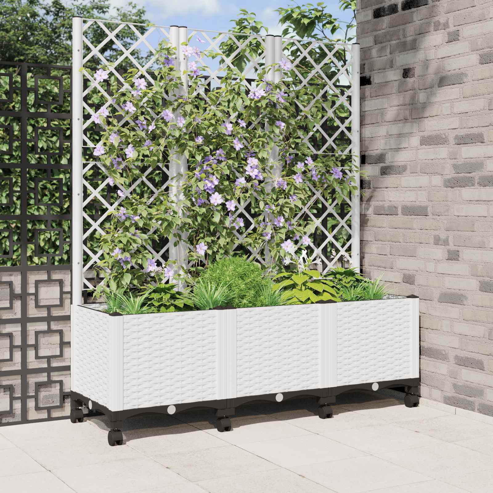 Pflanzkübel mit Spalier und Rädern Weiß 120 x 40 x 146 cm PP