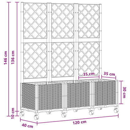 Pflanzkübel mit Spalier und Rädern Weiß 120 x 40 x 146 cm PP