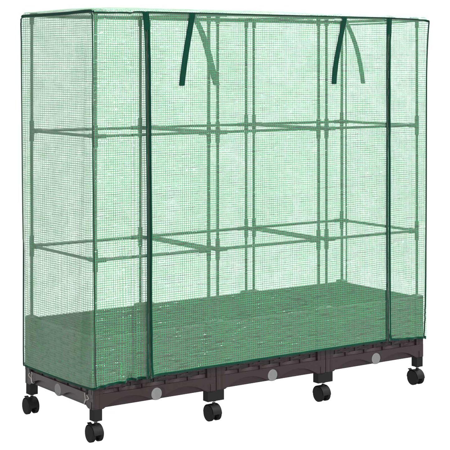 Gartenplanter mit Gewächshausabdeckung und Rädern 3 Stk. Braun