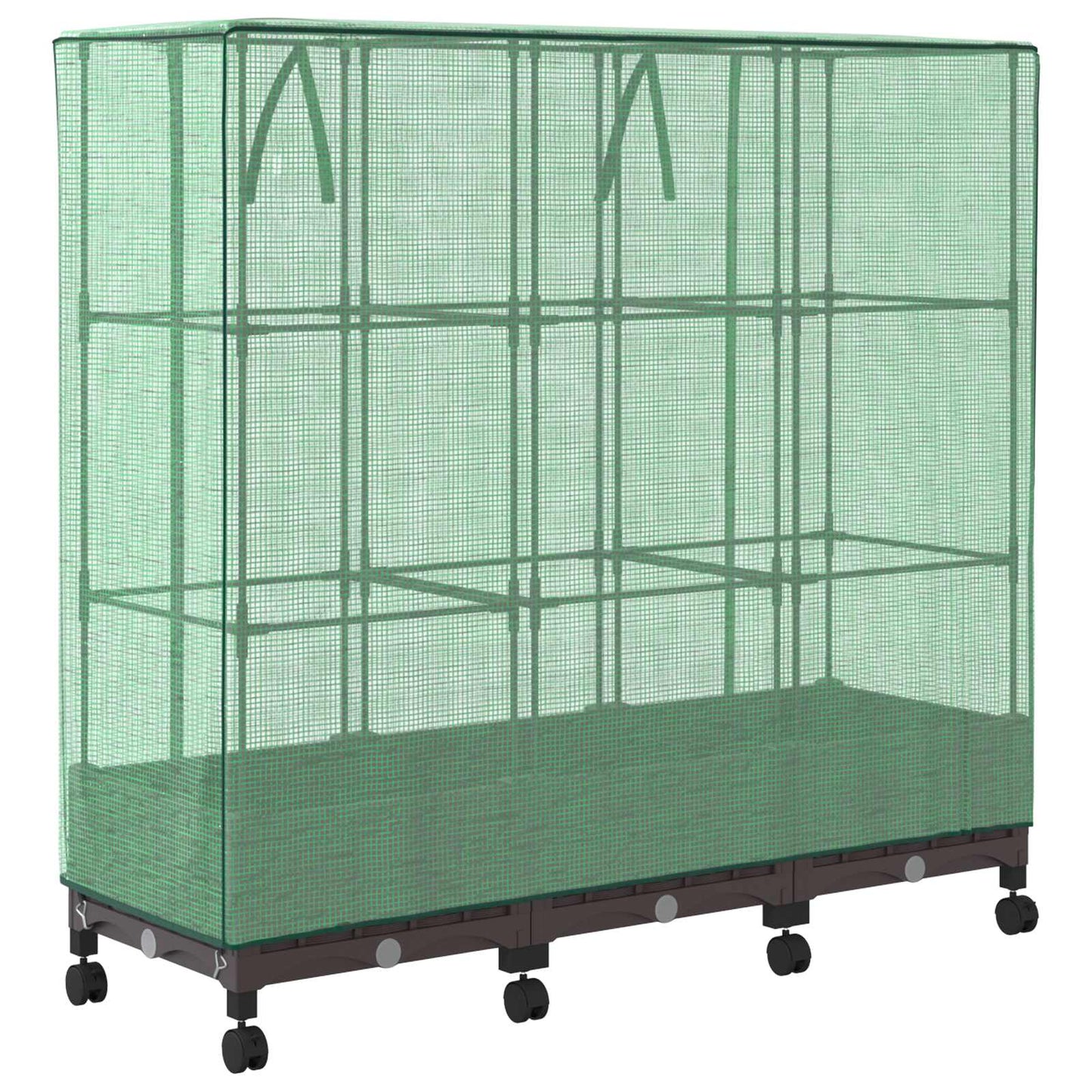 Gartenplanter mit Gewächshausabdeckung und Rädern 3 Stk. Braun