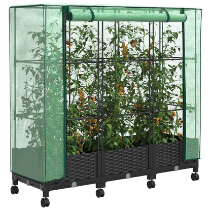 Gartenplanter mit Gewächshausabdeckung und Rädern 3 Stk. PP