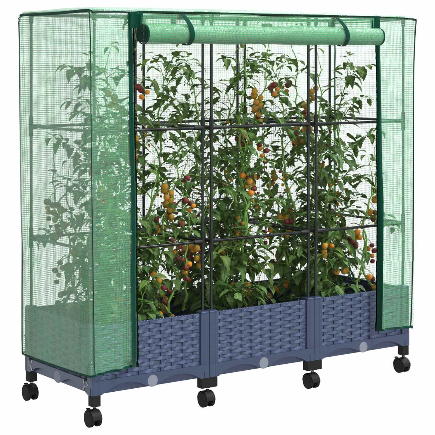 Gartenplanter mit Gewächshausabdeckung und Rädern 3 Stk. PP