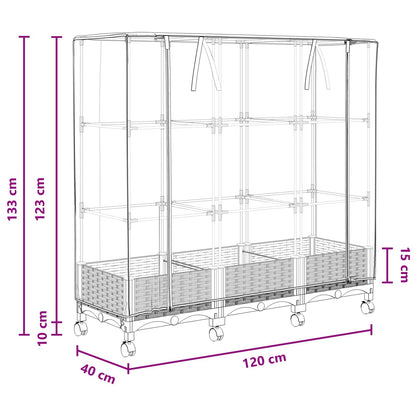 Gartenplanter mit Gewächshausabdeckung und Rädern 3 Stk. PP
