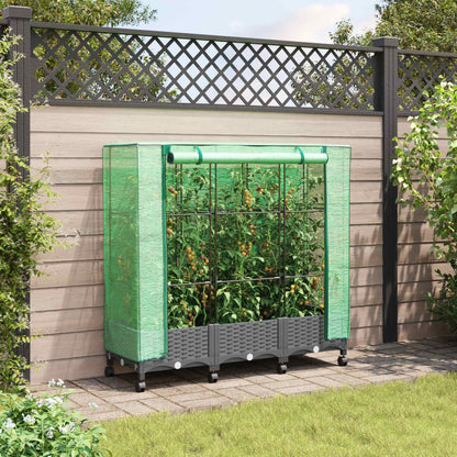 Gartenplanter mit Gewächshausabdeckung und Rädern 3 Stk. PP