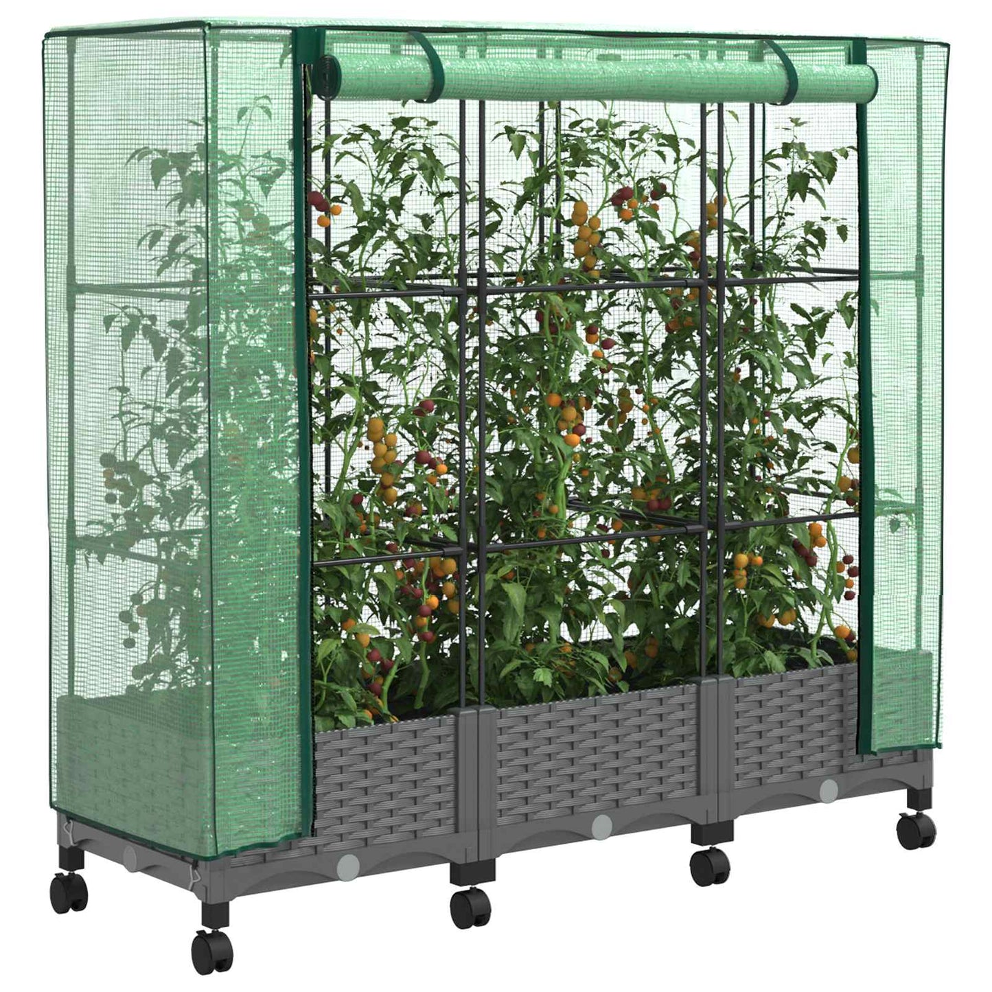 Gartenplanter mit Gewächshausabdeckung und Rädern 3 Stk. PP