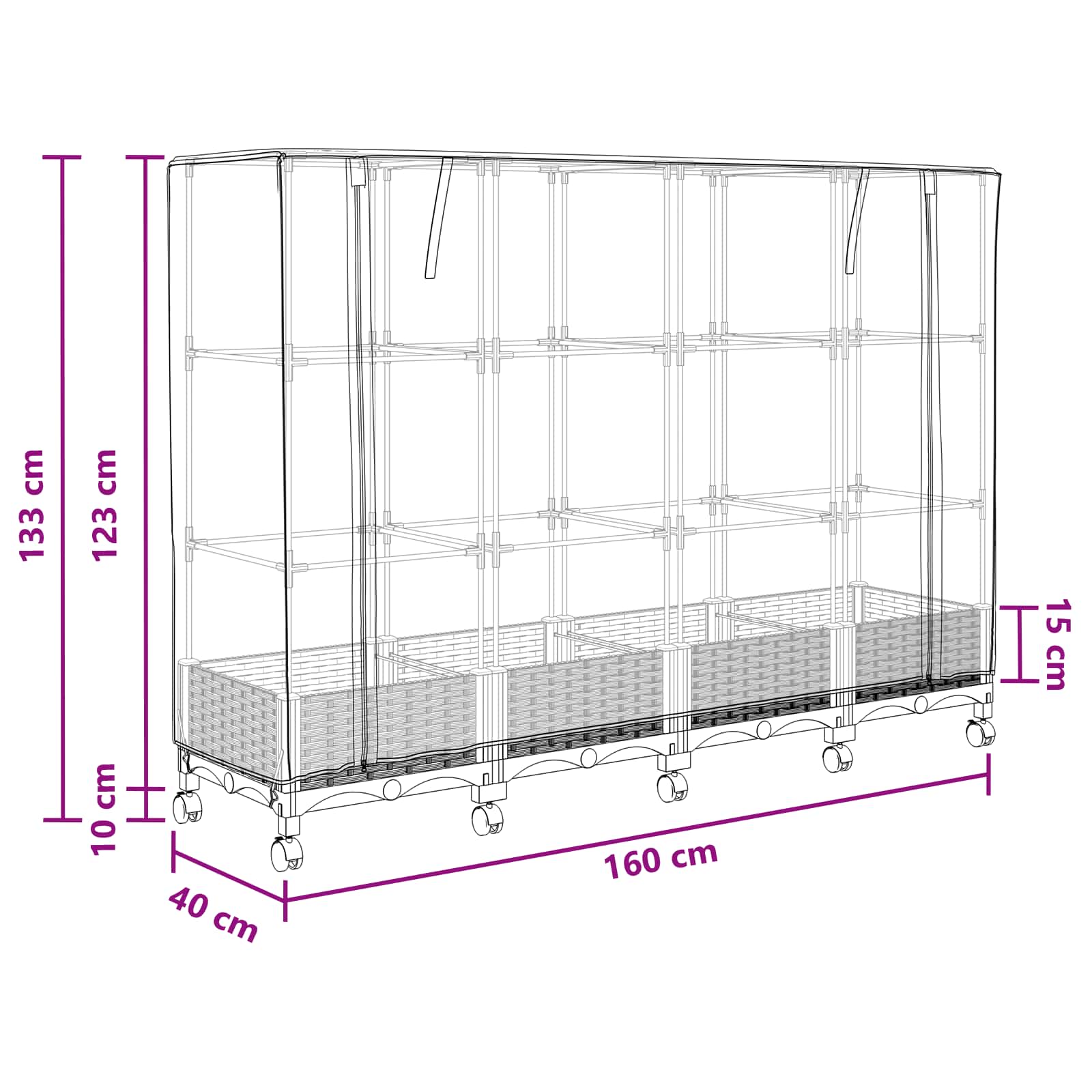 Gartenplanter mit Gewächshausabdeckung und Rädern 3 Stk. PP