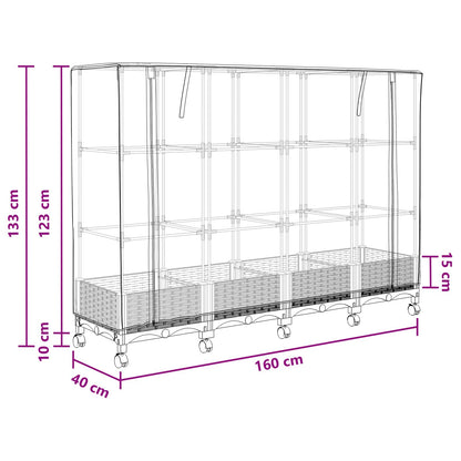 Gartenplanter mit Gewächshausabdeckung und Rädern 3 Stk. PP