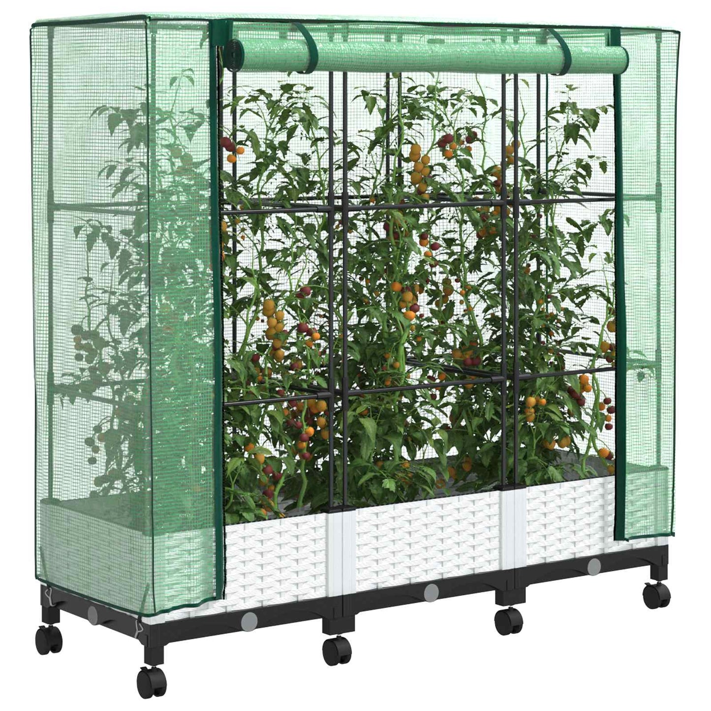 Gartenplanter mit Gewächshausabdeckung und Rädern 3 Stk. Weiß