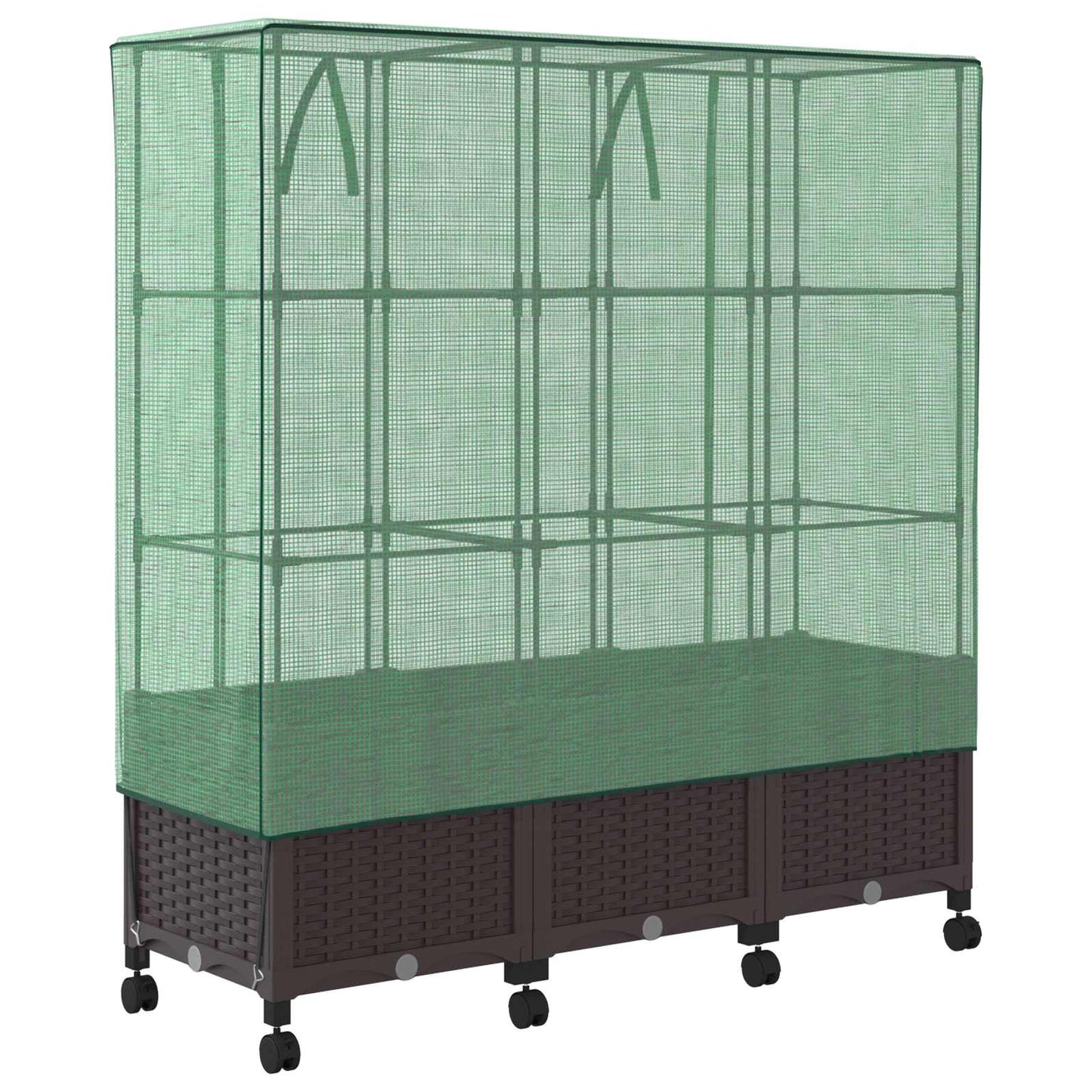 Gartenplanter mit Gewächshausabdeckung und Rädern 3 Stk. Braun