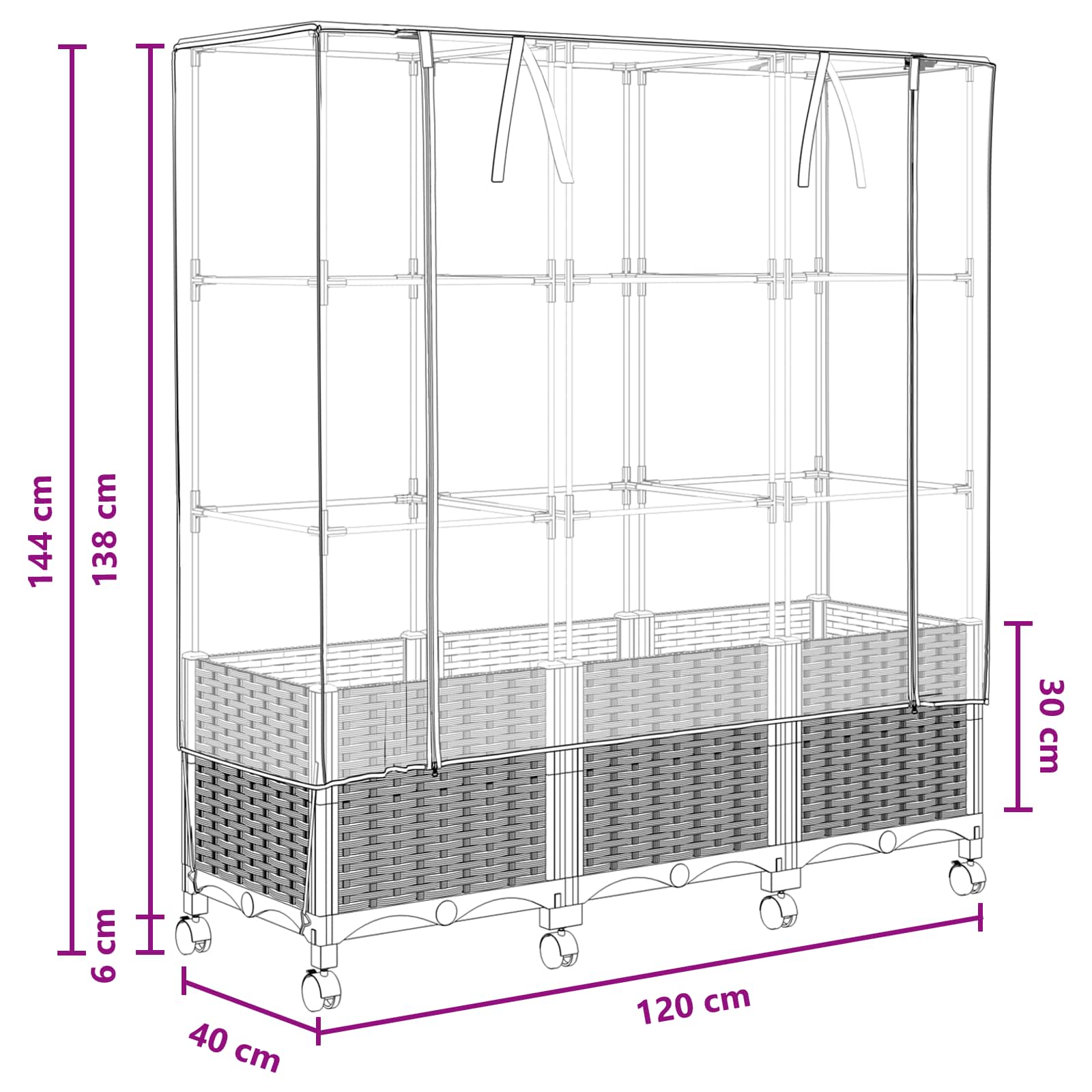 Gartenplanter mit Gewächshausabdeckung und Rädern 3 Stk. Braun