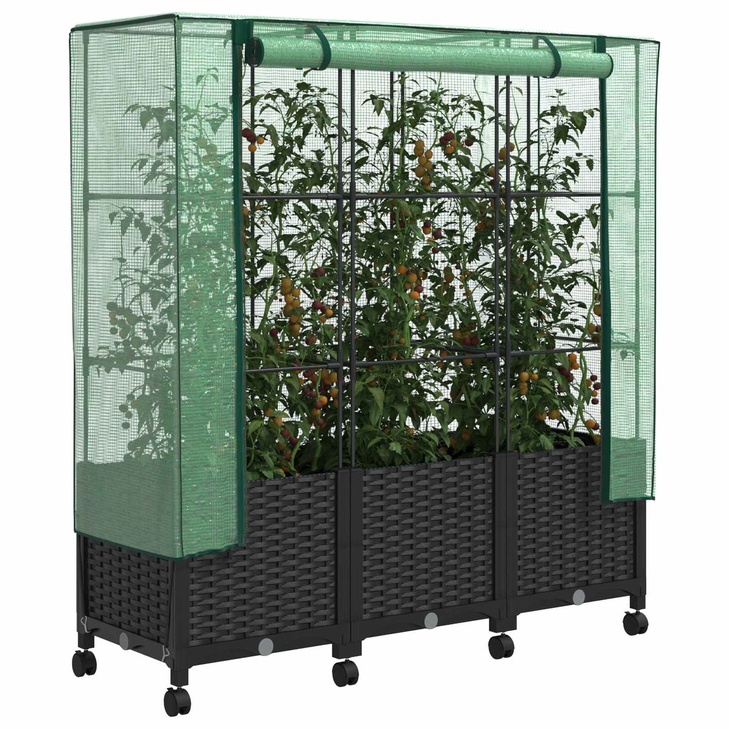 Gartenplanter mit Gewächshausabdeckung und Rädern 3 Stk. PP