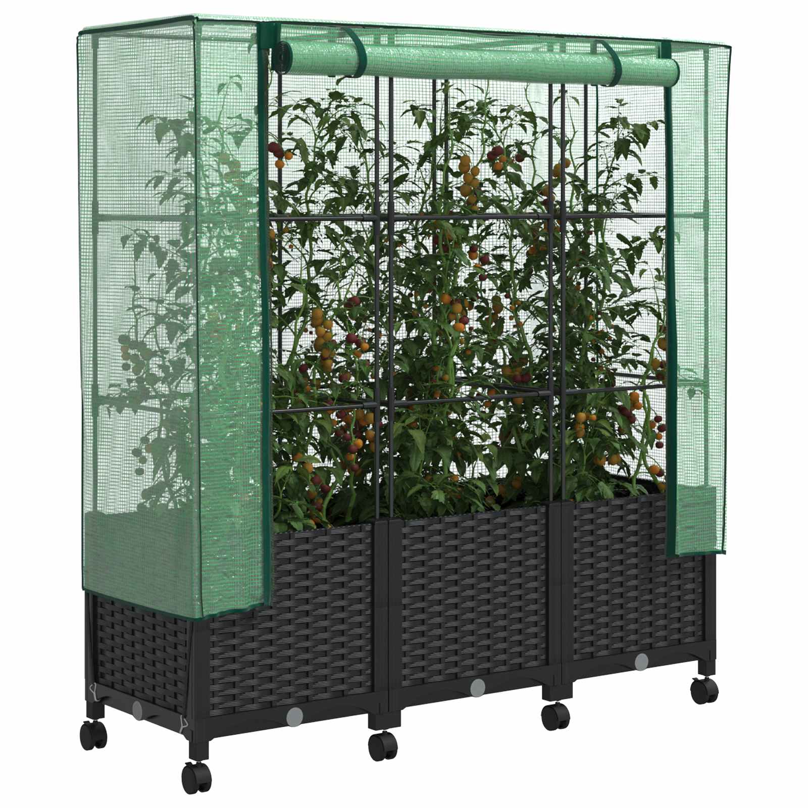 Gartenplanter mit Gewächshausabdeckung und Rädern 3 Stk. PP