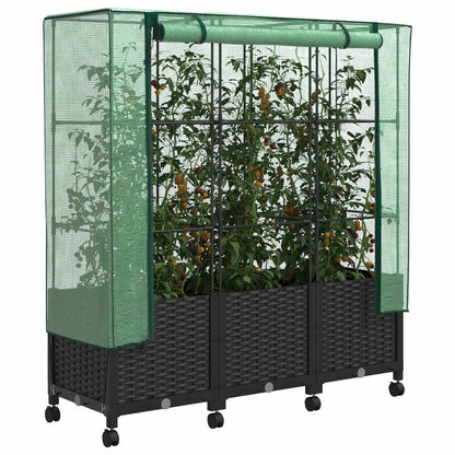 Gartenplanter mit Gewächshausabdeckung und Rädern 3 Stk. PP