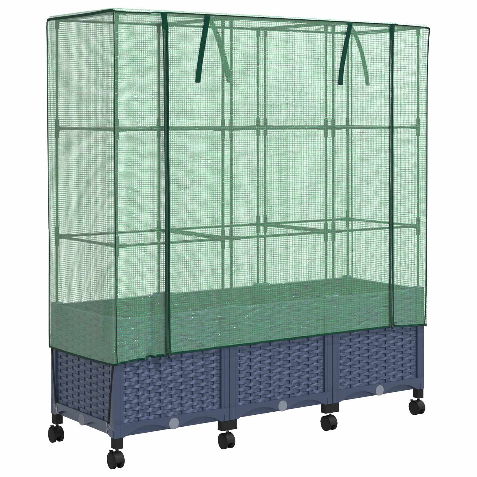 Gartenplanter mit Gewächshausabdeckung und Rädern 3 Stk. PP