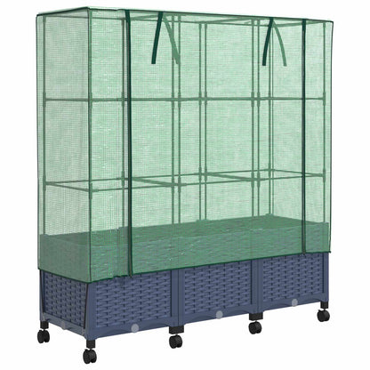 Gartenplanter mit Gewächshausabdeckung und Rädern 3 Stk. PP