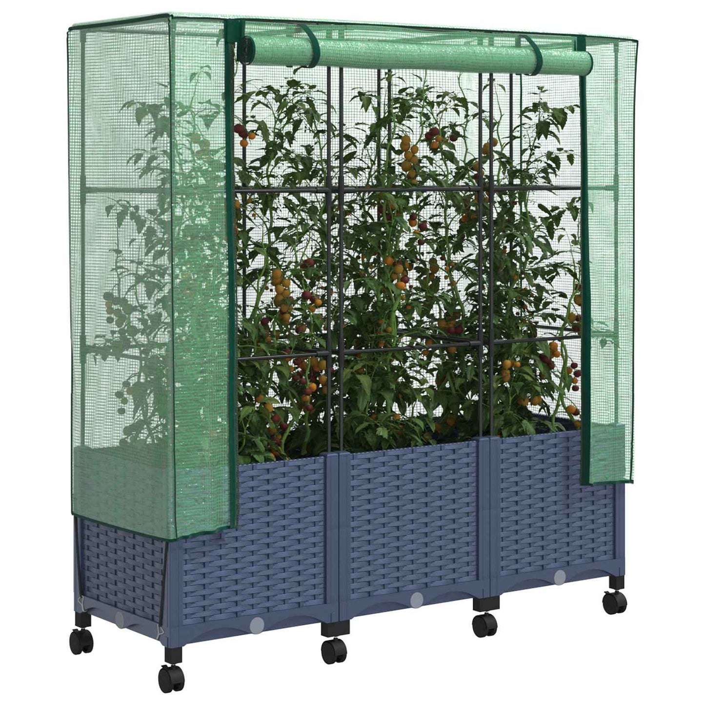 Gartenplanter mit Gewächshausabdeckung und Rädern 3 Stk. PP