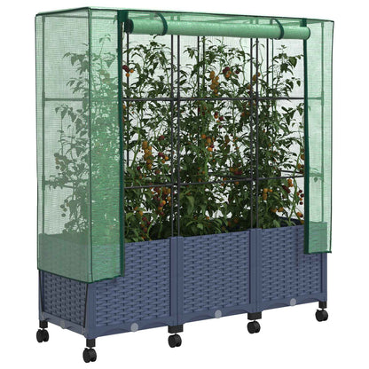 Gartenplanter mit Gewächshausabdeckung und Rädern 3 Stk. PP