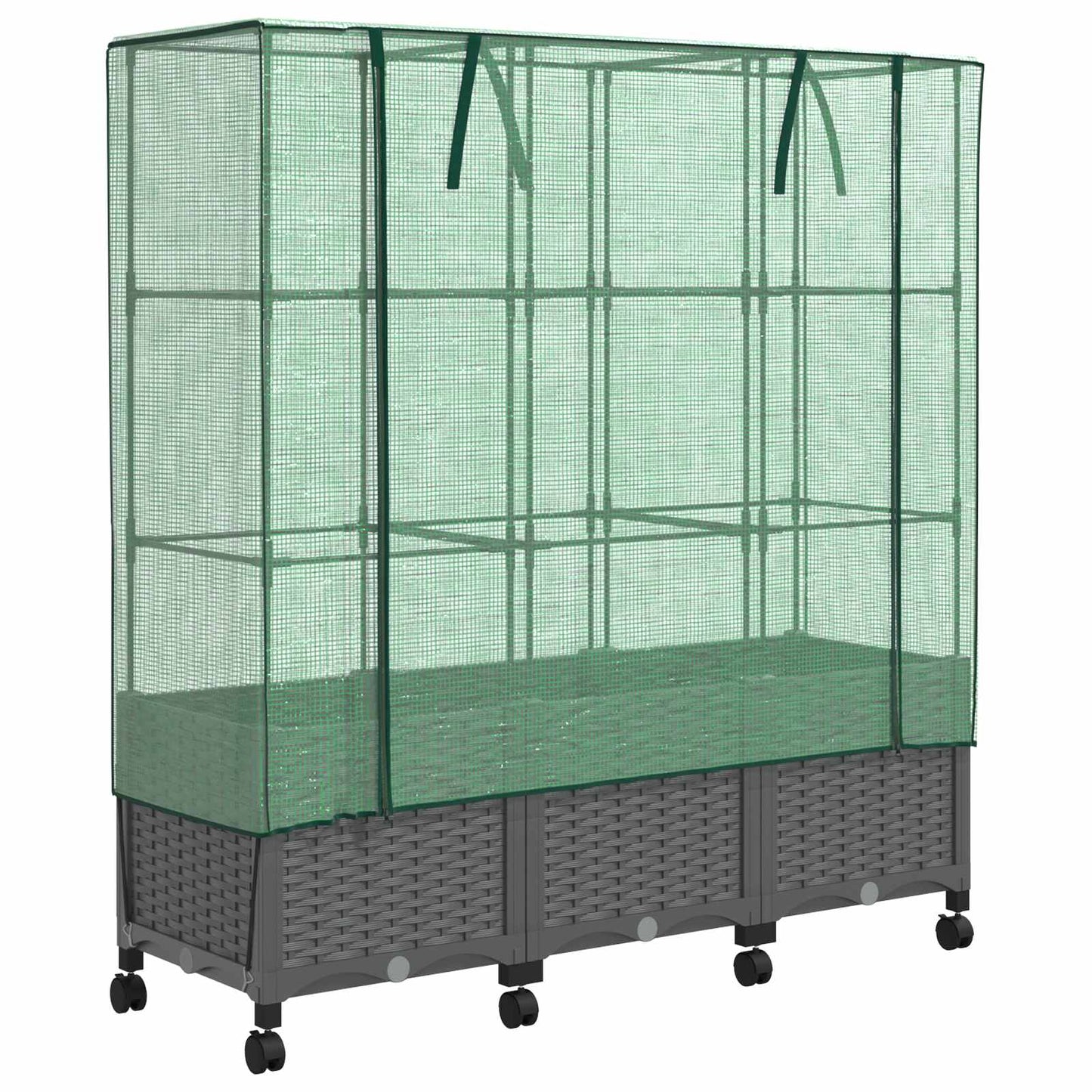 Gartenplanter mit Gewächshausabdeckung und Rädern 3 Stk. PP