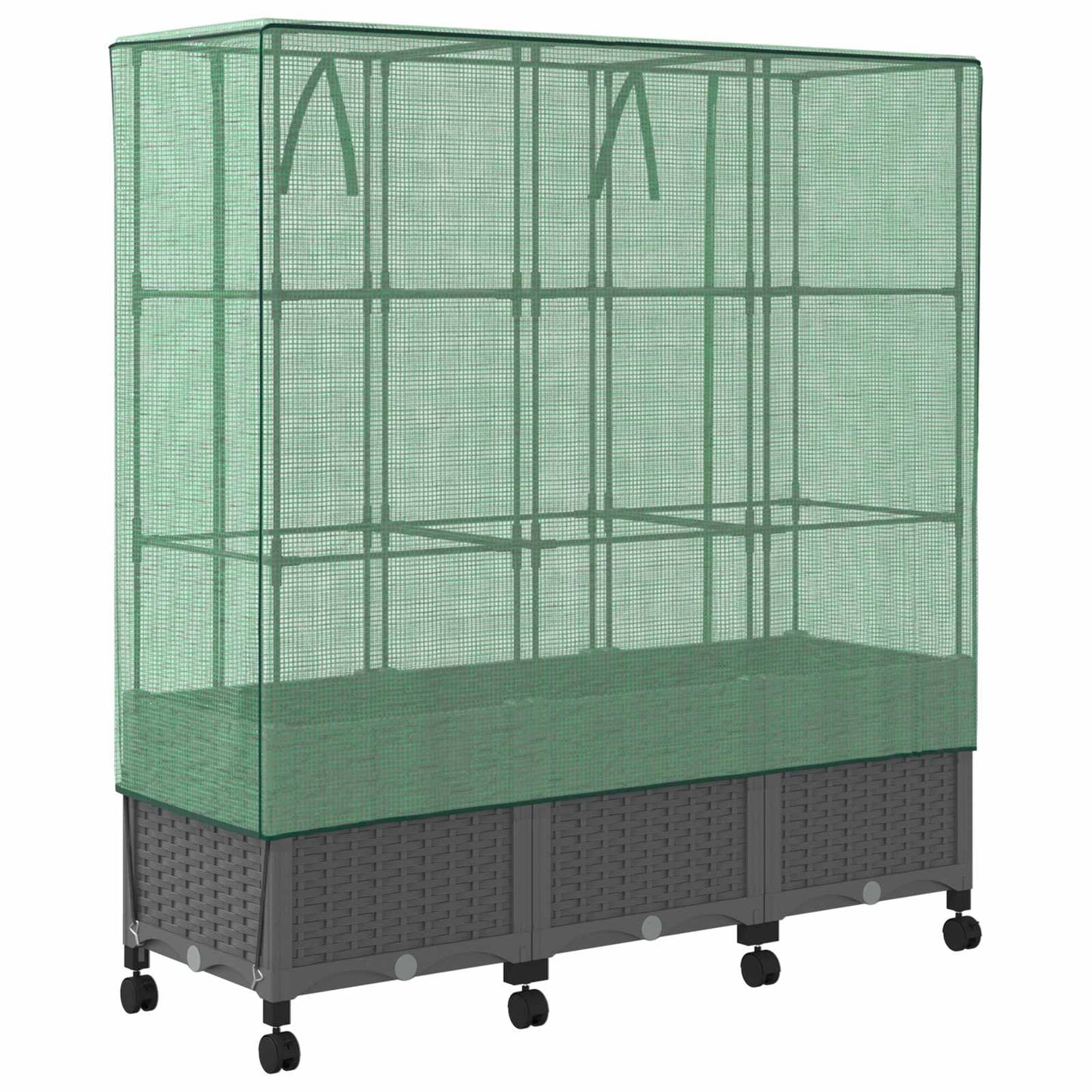 Gartenplanter mit Gewächshausabdeckung und Rädern 3 Stk. PP
