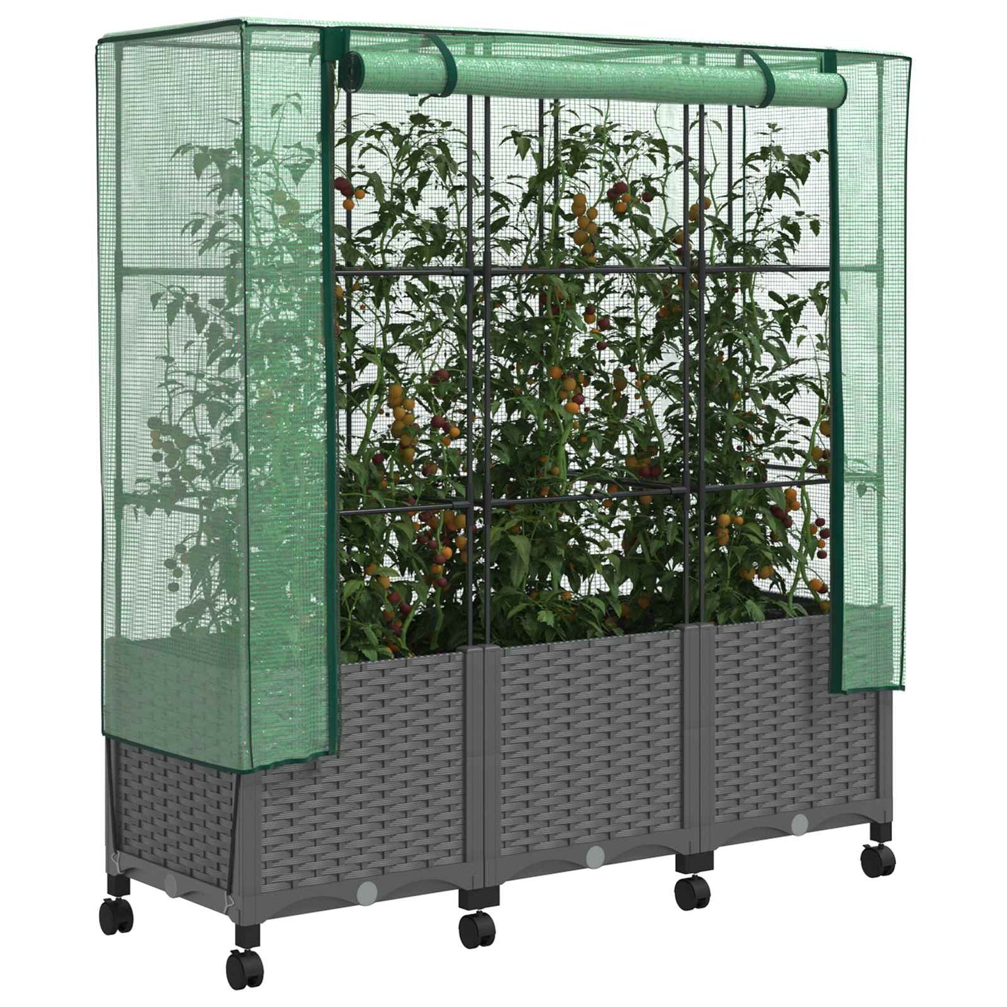 Gartenplanter mit Gewächshausabdeckung und Rädern 3 Stk. PP