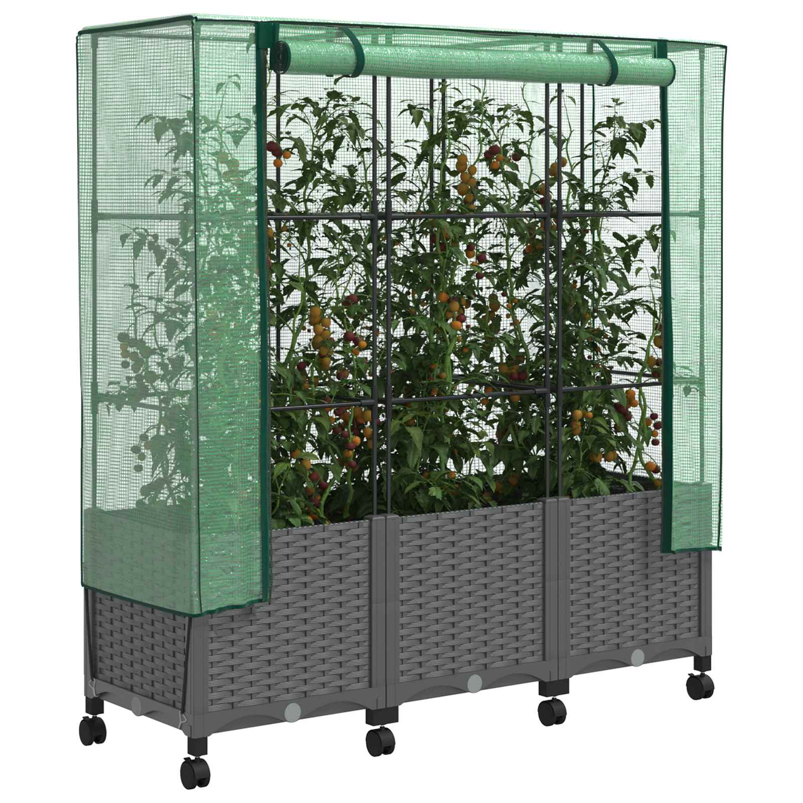Gartenplanter mit Gewächshausabdeckung und Rädern 3 Stk. PP