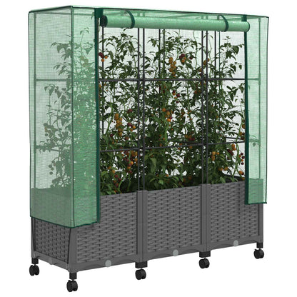 Gartenplanter mit Gewächshausabdeckung und Rädern 3 Stk. PP