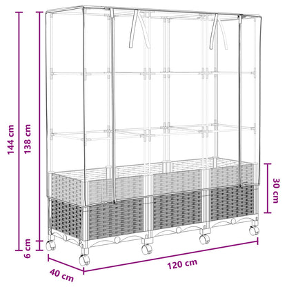 Gartenplanter mit Gewächshausabdeckung und Rädern 3 Stk. PP