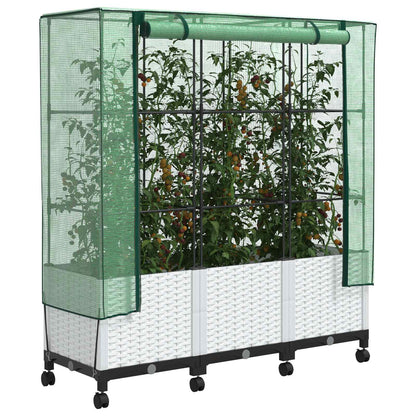 Gartenplanter mit Gewächshausabdeckung und Rädern 3 Stk. Weiß