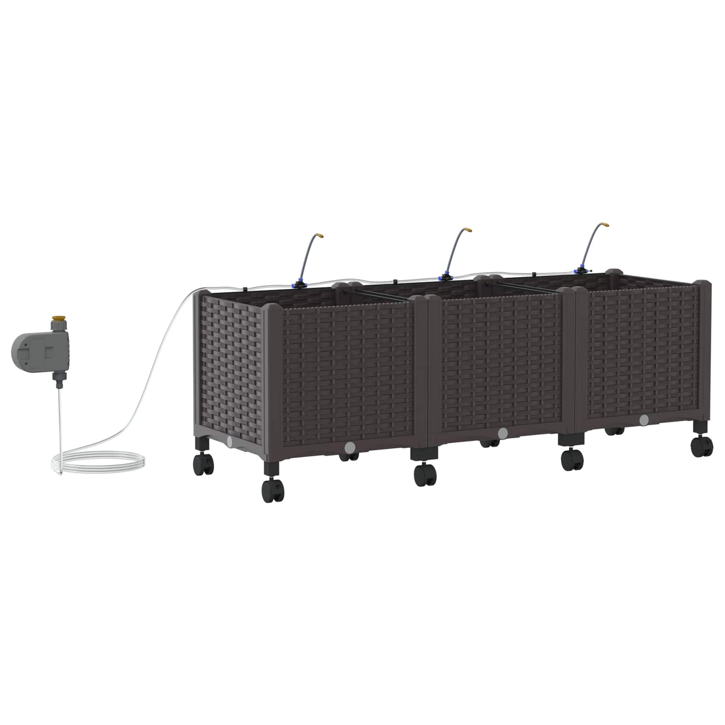 Garten Blumenkübel mit Bewässerung und Rädern 3 Stk. Braun PP