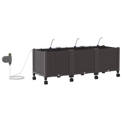 Garten Blumenkübel mit Bewässerung und Rädern 3 Stk. Braun PP