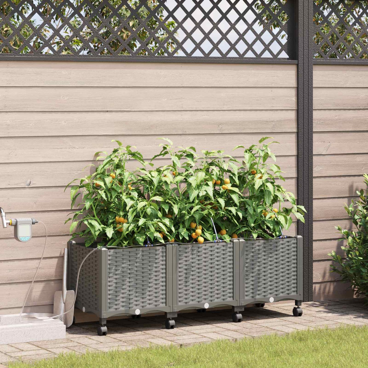 Garten Blumenkübel mit Bewässerung und Rädern 3 Stk. Hellgrau