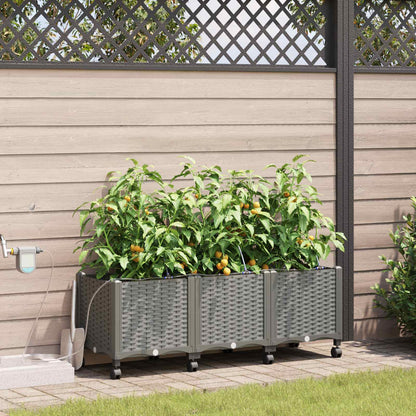 Garten Blumenkübel mit Bewässerung und Rädern 3 Stk. Hellgrau