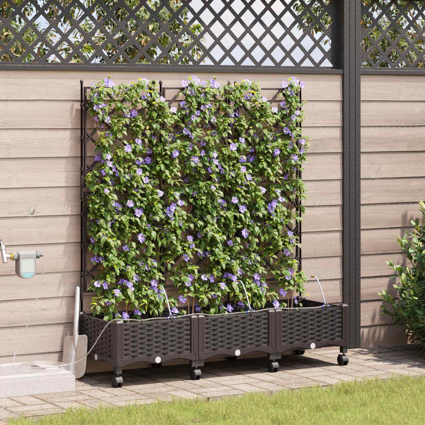 Garten Blumenkübel mit Bewässerung und Rädern 3 Stk. Braun PP