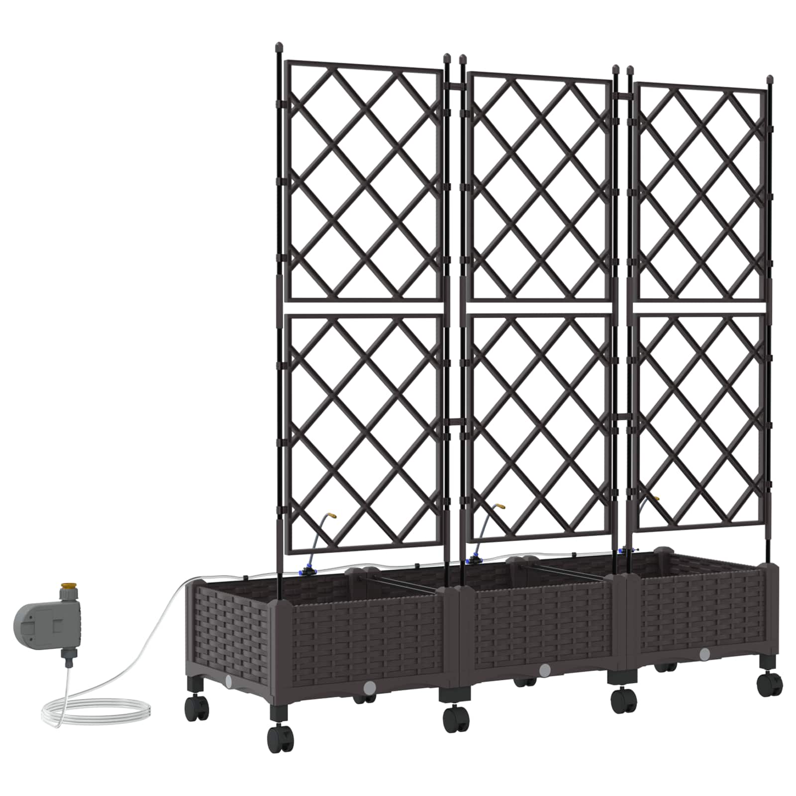 Garten Blumenkübel mit Bewässerung und Rädern 3 Stk. Braun PP