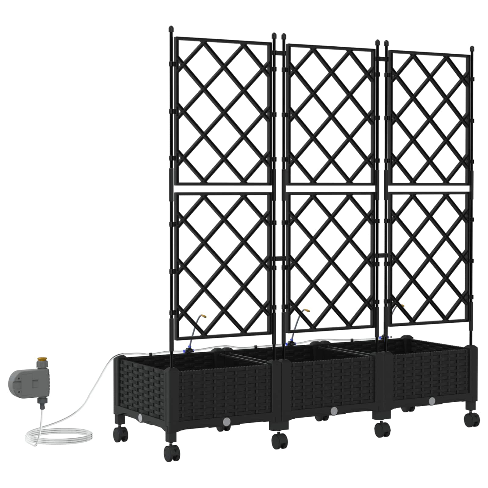 Garten Blumenkübel mit Bewässerung und Rädern 3 Stk. Schwarz PP