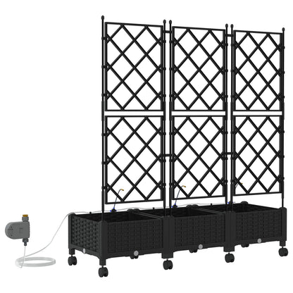 Garten Blumenkübel mit Bewässerung und Rädern 3 Stk. Schwarz PP