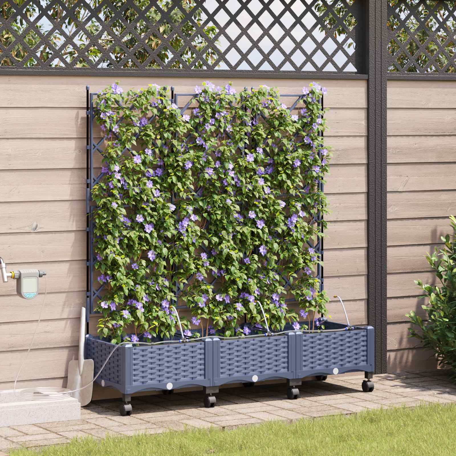 Garten Blumenkübel mit Bewässerung und Rädern 3 Stk. Grau PP